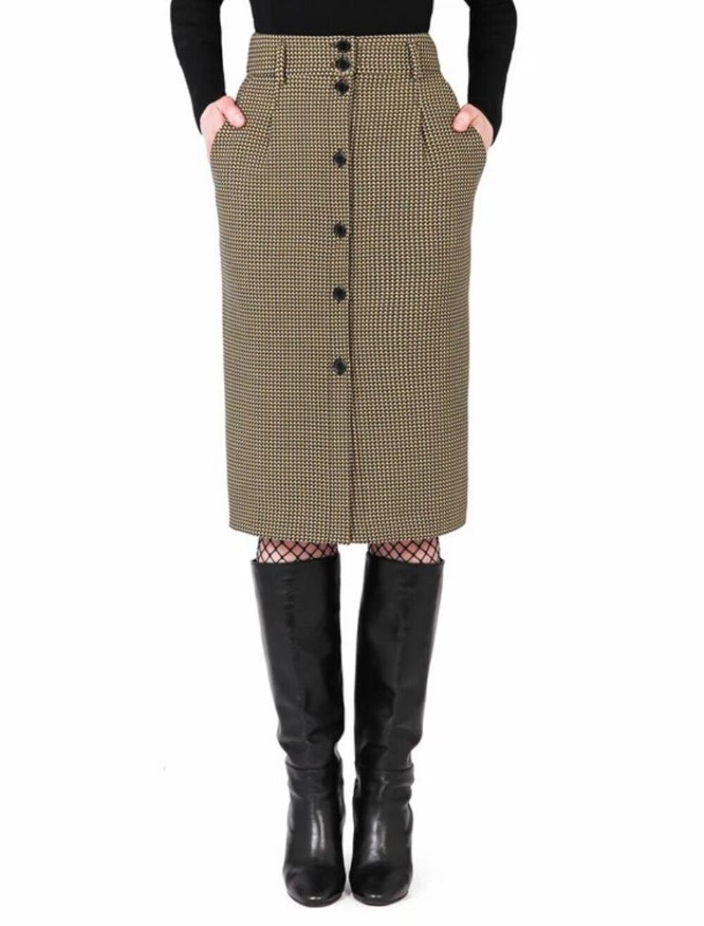 NWT True Royal Italy Kim Virgin Wool Midi Skirt IT 48 US 12 Houndstooth $325